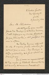 Nachlass Franz Steindachner, Brief von W. J. Ansorge an Franz Steindachner (16.01.1912), Inv.Nr. 12.02, Seite 1
